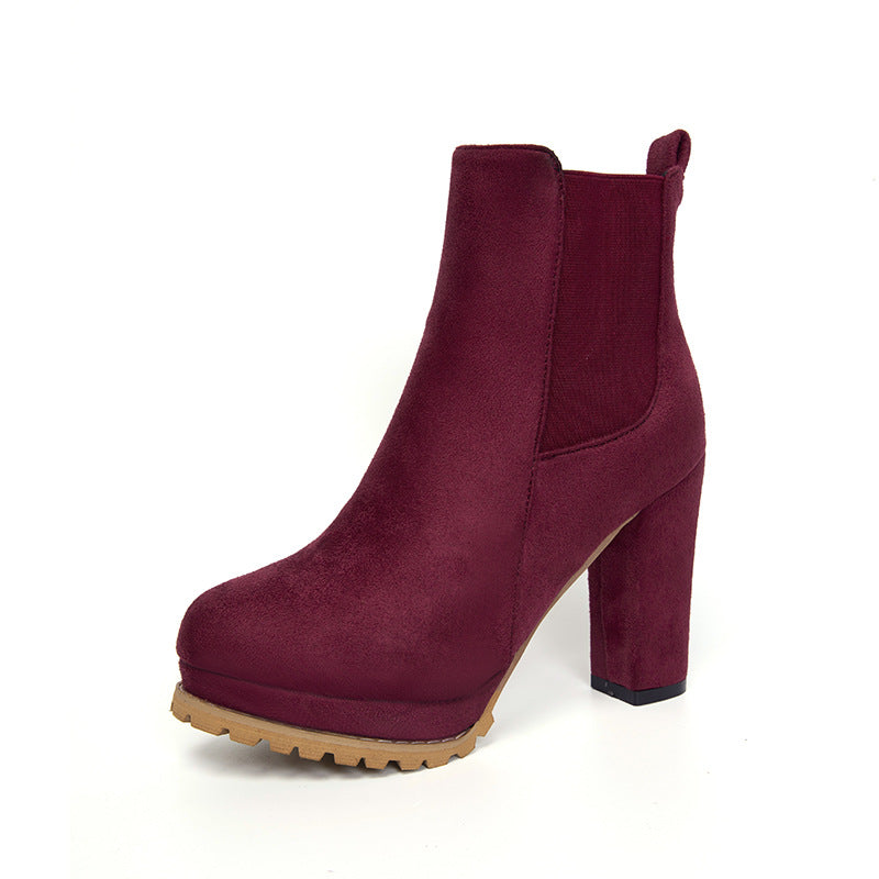 Round Toe Thick Heel Low-top Waterproof Platform Elastic Sleeve Martin Boots