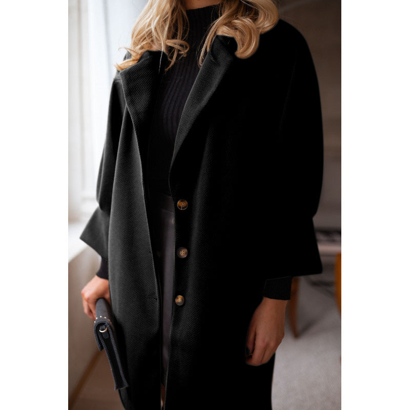 Women's Autumn And Winter Three-quarter Sleeves Suit Collar Woolen Coat Coat