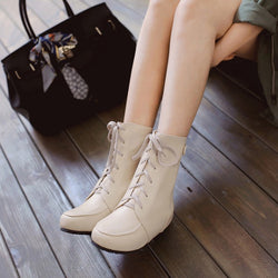 Front Lace-up Women's Large Size Women's Shoes Fashion Flat Leather Boots