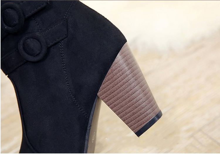 Pointed Thick Heel Suede Short Side Zipper Women's Boots