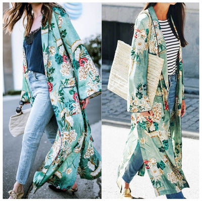 Printed gown and kimono cardigan