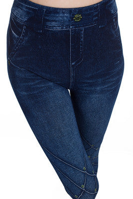 Seamless Cotton Faux Denim Cutout Leggings