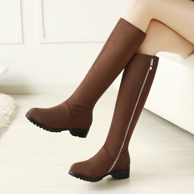 Long Women's Boots With Low Heel And Non-slip Side Zipper