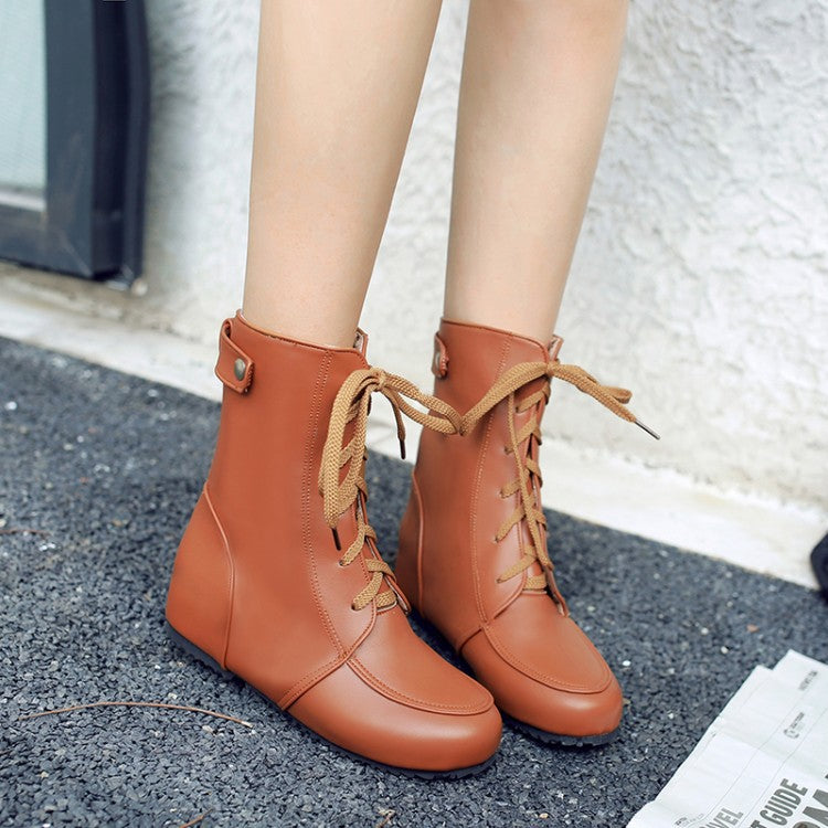 Front Lace-up Women's Large Size Women's Shoes Fashion Flat Leather Boots