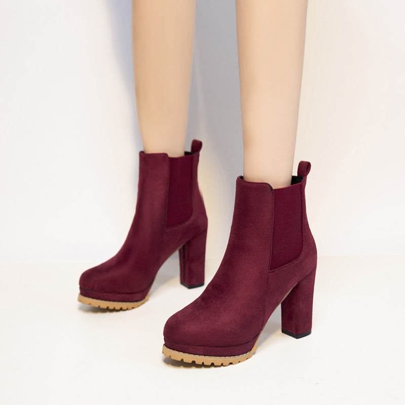 Round Toe Thick Heel Low-top Waterproof Platform Elastic Sleeve Martin Boots