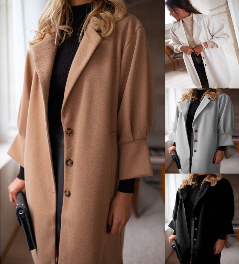 Women's Autumn And Winter Three-quarter Sleeves Suit Collar Woolen Coat Coat