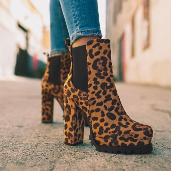 Round Head Leopard Print Martin Boots