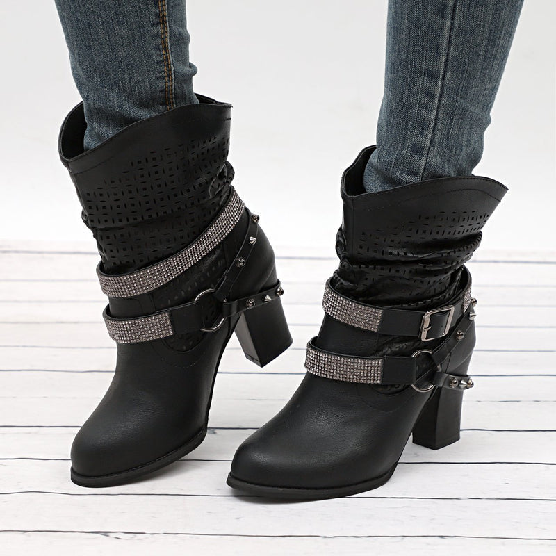 High-heel cutout boots