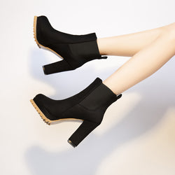 Round Toe Thick Heel Low-top Waterproof Platform Elastic Sleeve Martin Boots