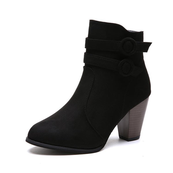 Pointed Thick Heel Suede Short Side Zipper Women's Boots