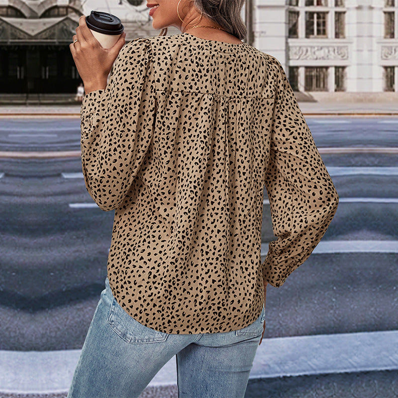 Top Fall Women's Clothing Commute Style Long Sleeve Leopard-print Shirt