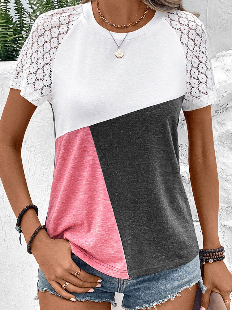 Fashion Lace Stitching T-shirt Women