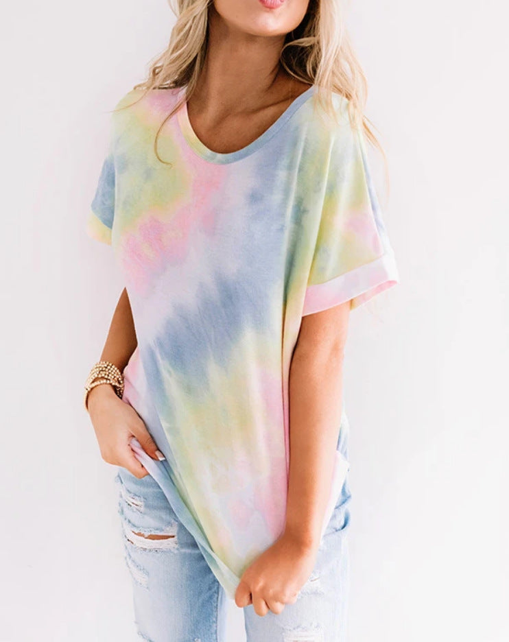 Tie-dye Gradient Rainbow T-shirt Women's Clothing