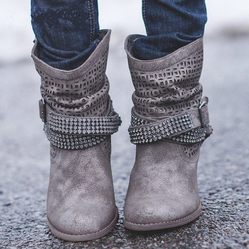 High-heel cutout boots