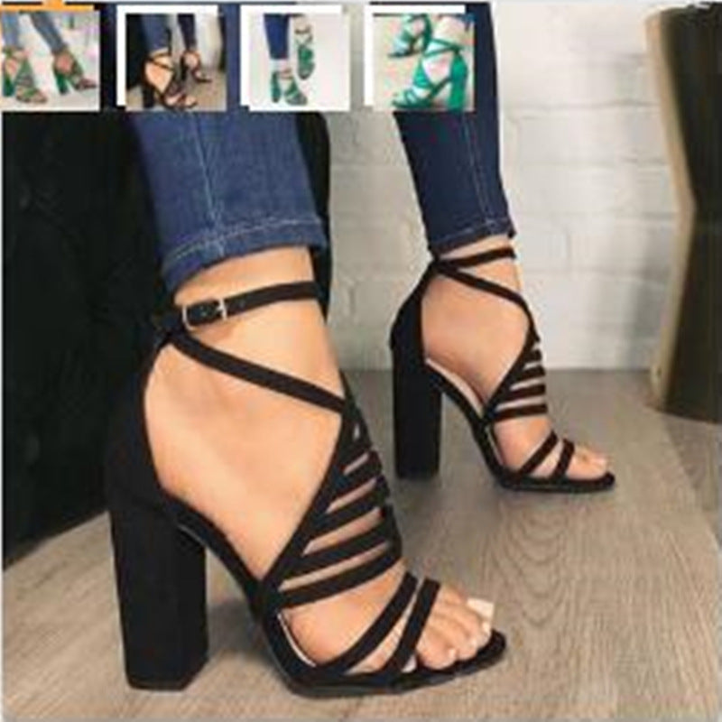 Hollow out thick heel sandals