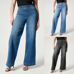 Women's Straight Jeans Mid Waist Wide Leg Pants High Elastic Waist Trousers