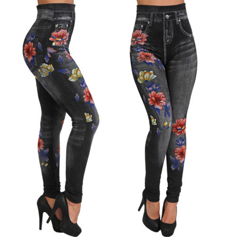 Seamless Cotton Faux Denim Cutout Leggings