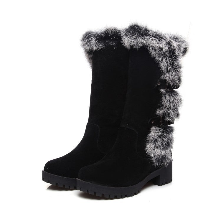 Casual Frosted Medium Boots Low Heel Rabbit Hair Snow