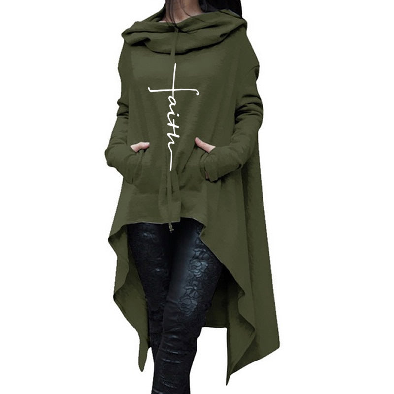 Long embroidered cloak hooded sweater