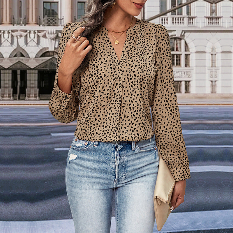 Top Fall Women's Clothing Commute Style Long Sleeve Leopard-print Shirt