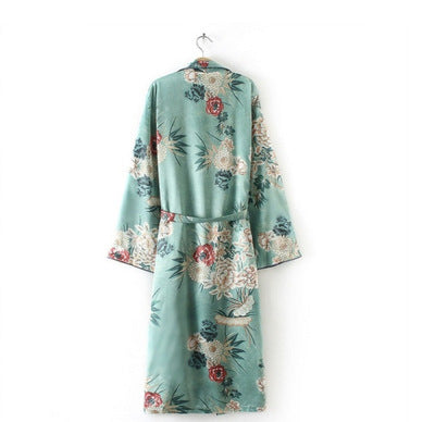 Printed gown and kimono cardigan