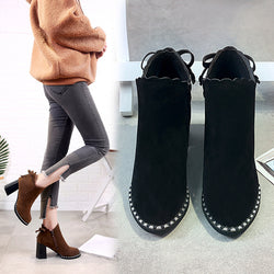 2021 female short boots new autumn winter warm Martin boots bows ornament high heels European shoes