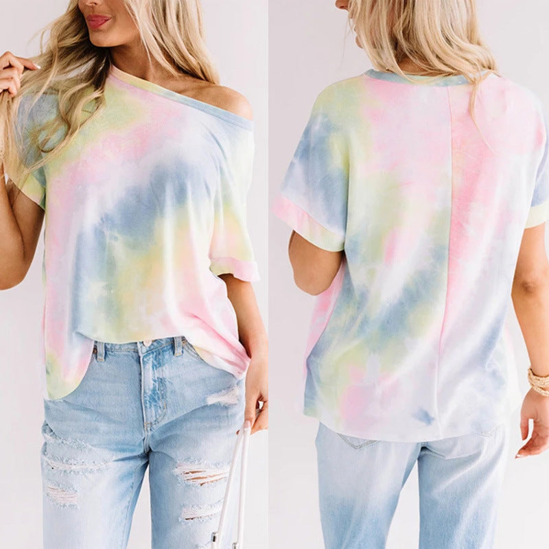 Tie-dye Gradient Rainbow T-shirt Women's Clothing