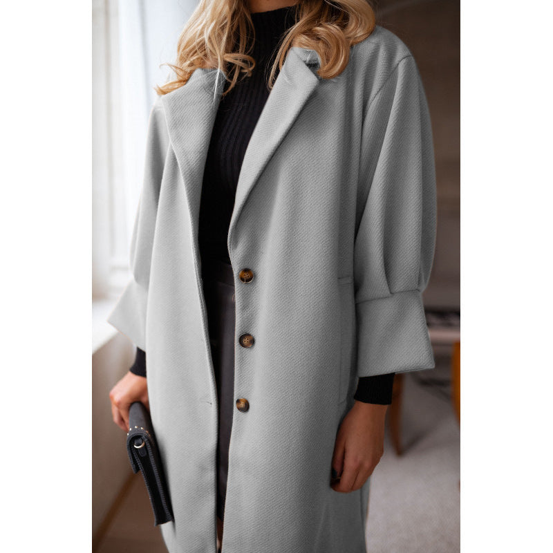 Women's Autumn And Winter Three-quarter Sleeves Suit Collar Woolen Coat Coat