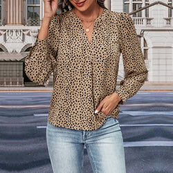 Top Fall Women's Clothing Commute Style Long Sleeve Leopard-print Shirt