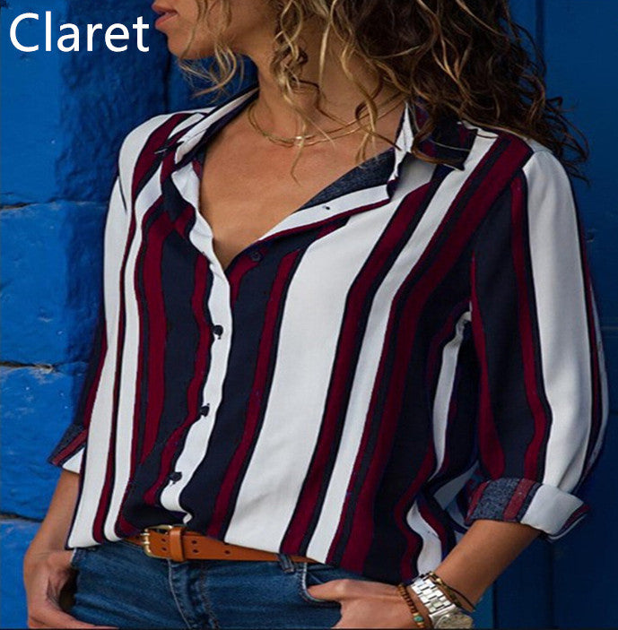 Contrast Color Striped Long Sleeve Multi-color Shirt Women's Top