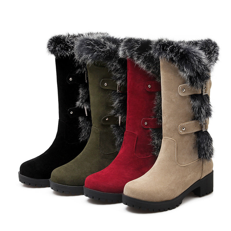 Casual Frosted Medium Boots Low Heel Rabbit Hair Snow