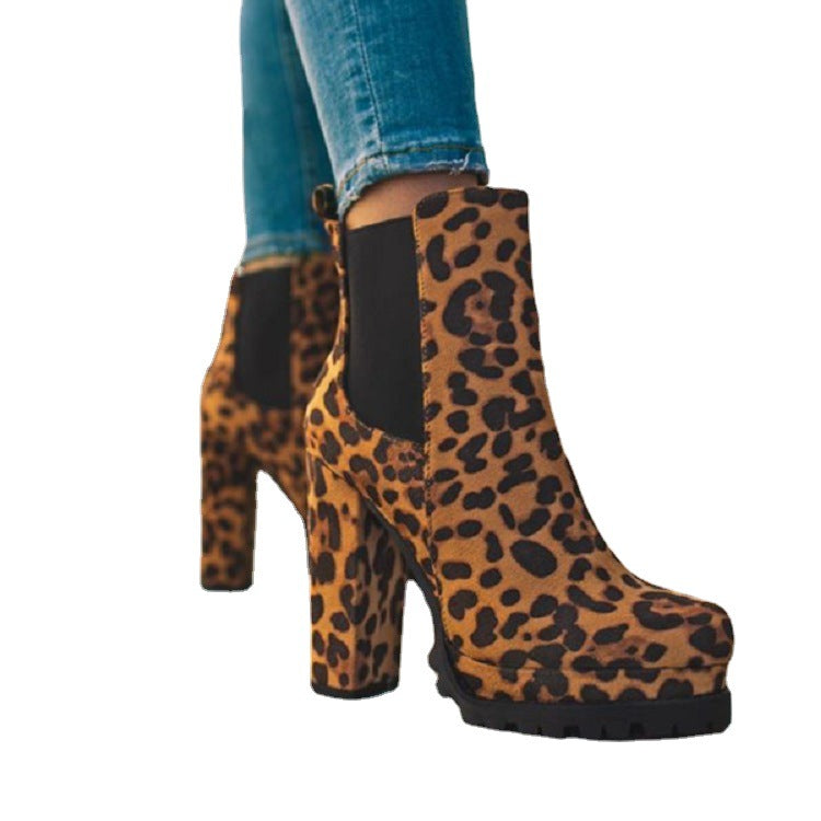 Round Head Leopard Print Martin Boots