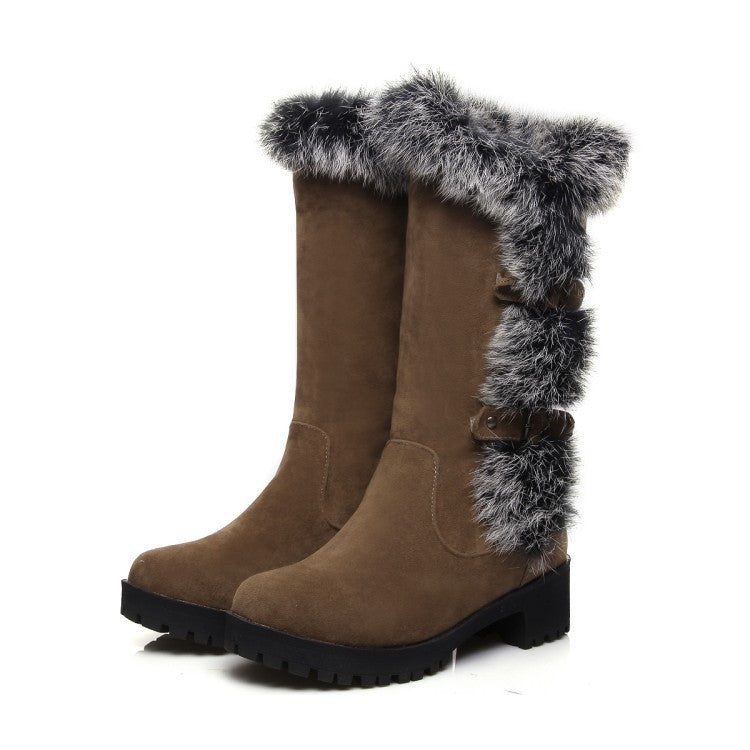 Casual Frosted Medium Boots Low Heel Rabbit Hair Snow