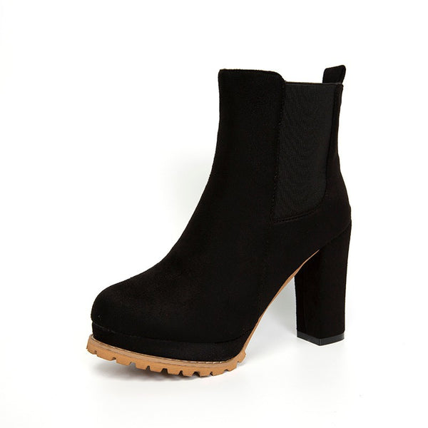 Round Toe Thick Heel Low-top Waterproof Platform Elastic Sleeve Martin Boots